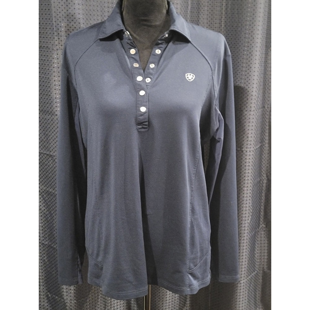 Ariat AriatTek Womens Navy Blue Long Sleeve Snap Button Polo Shirt 10012515